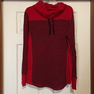 Eddie Bauer Outdoor Womens Red/Blue Striped Cowl Neck Thermal Sweater